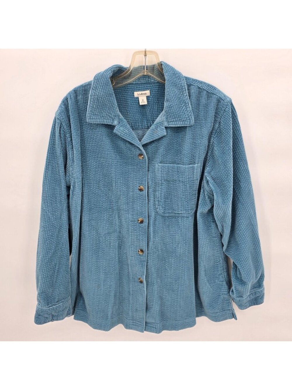 LL Bean Shirt Womens Petite M Blue Wide Wale Corduroy Button Up Casual Cotton - Picture 1 of 8